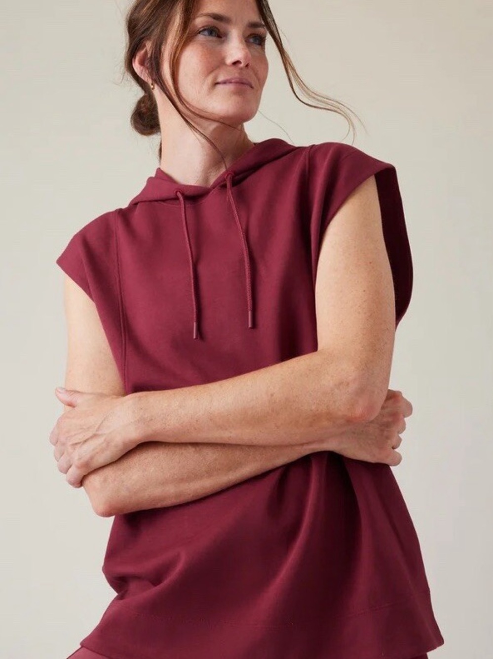 Athleta Sundown Hooded Sweatshirt Tank, Berry Red – Size Small